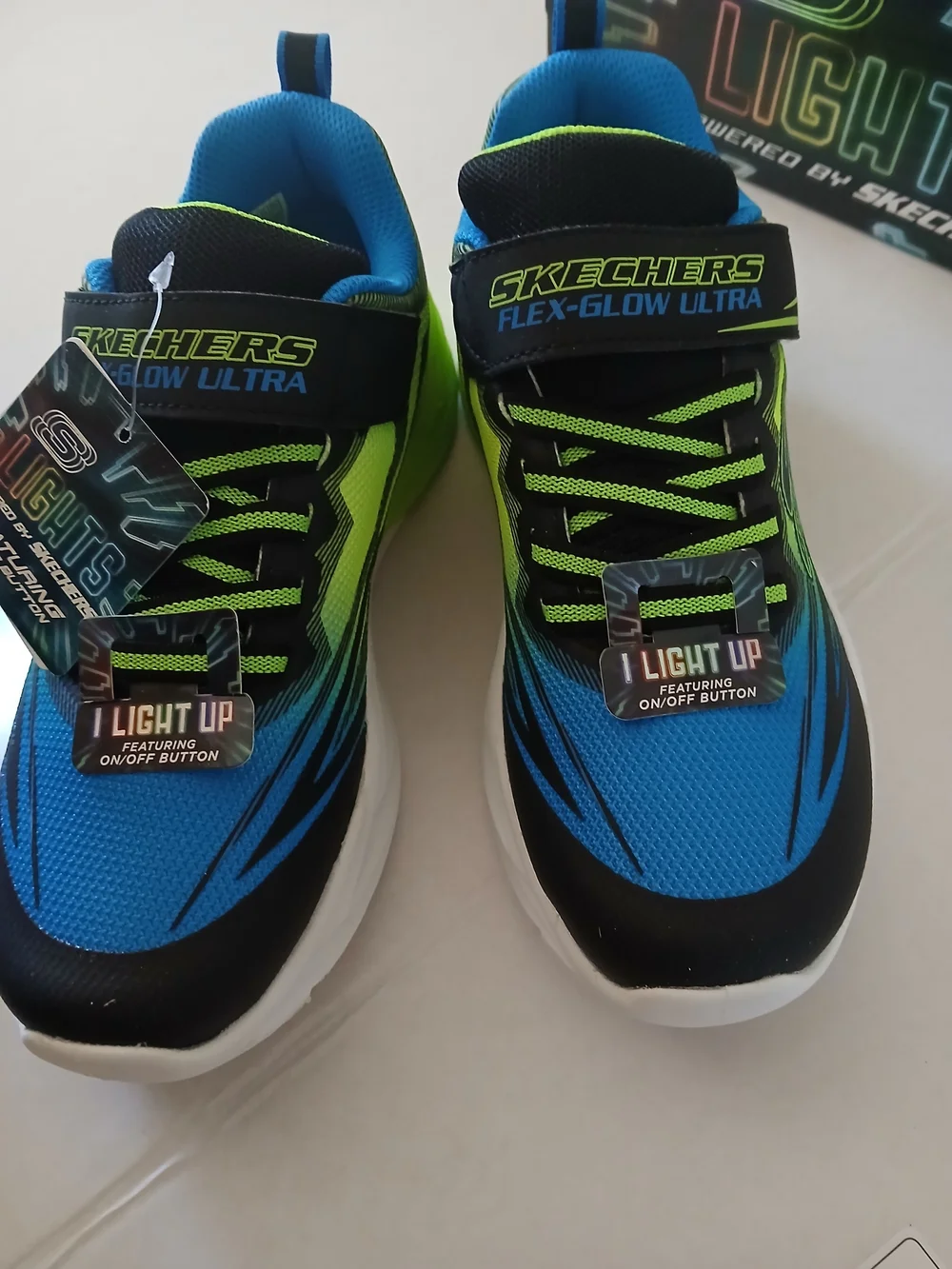 Skechers Kids Blue & Neon Green Light-Up Sneakers Easy On Easy Off $30